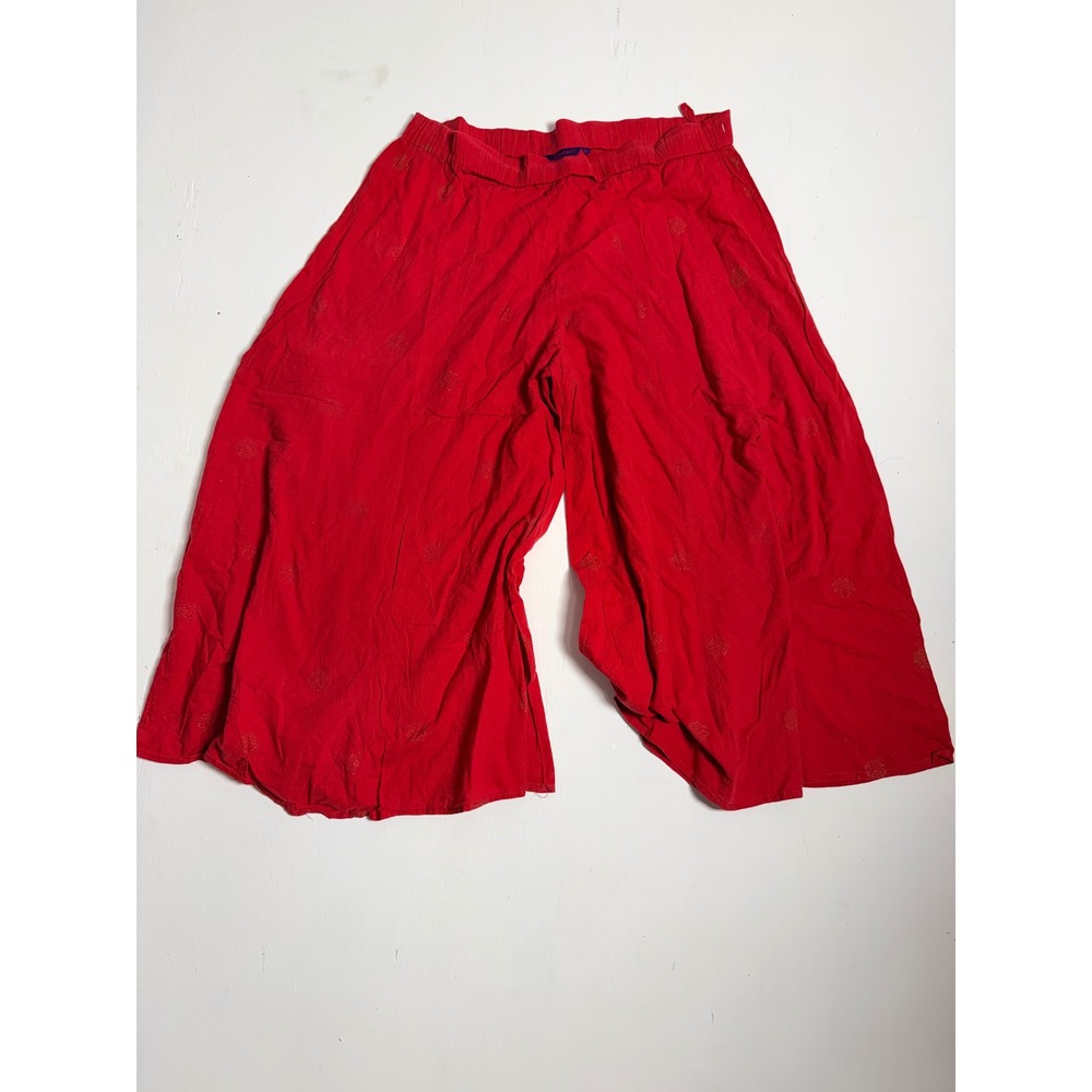 Srishti Red Wide Leg Palazzo Pants Women Large Boho Flowy Culottes Block Print